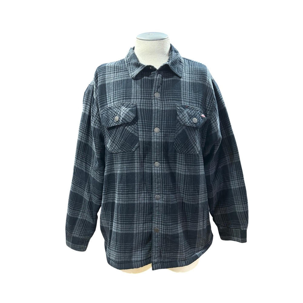 Dickies Mens Sherpa Lined Flannel Shirt Jacket XL Gray Black Plaid Long Sleeve